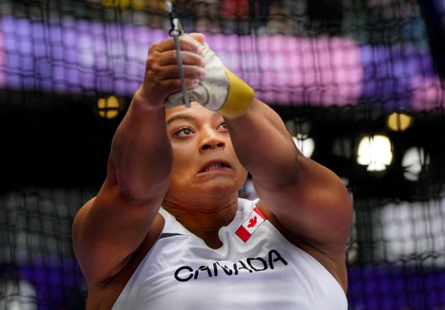 Canadian hammer thrower Camryn Rogers competes in a qualifying round.